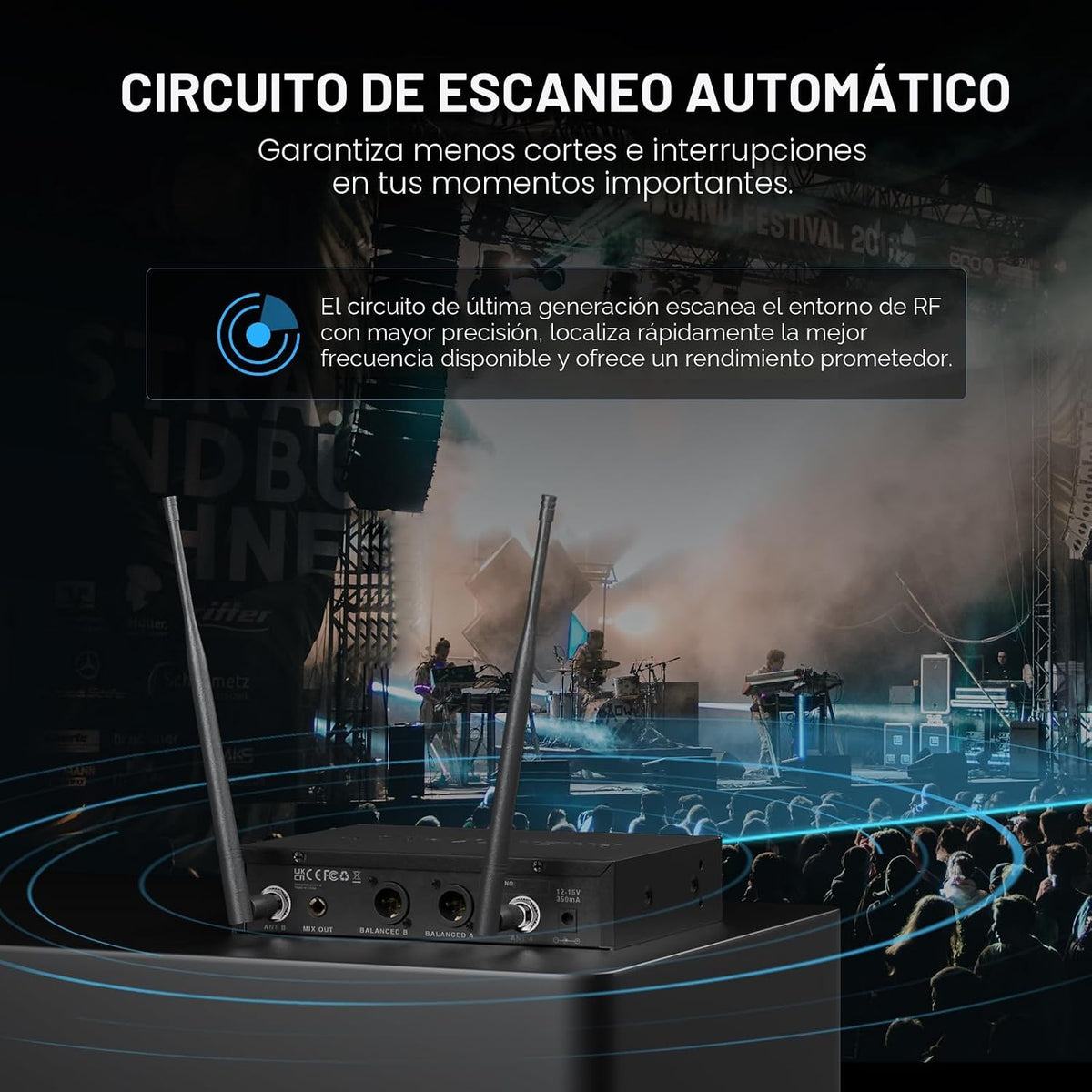 Phenyx Pro Sistema de micrófono inalámbrico de mano de escaneo auto...