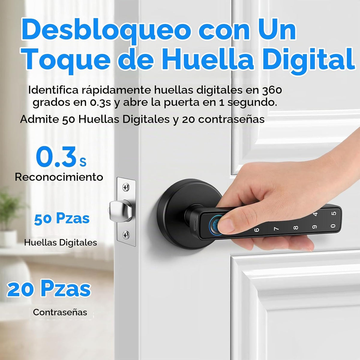 Cerradura de puerta inteligente con perilla, cerraduras de puerta d...