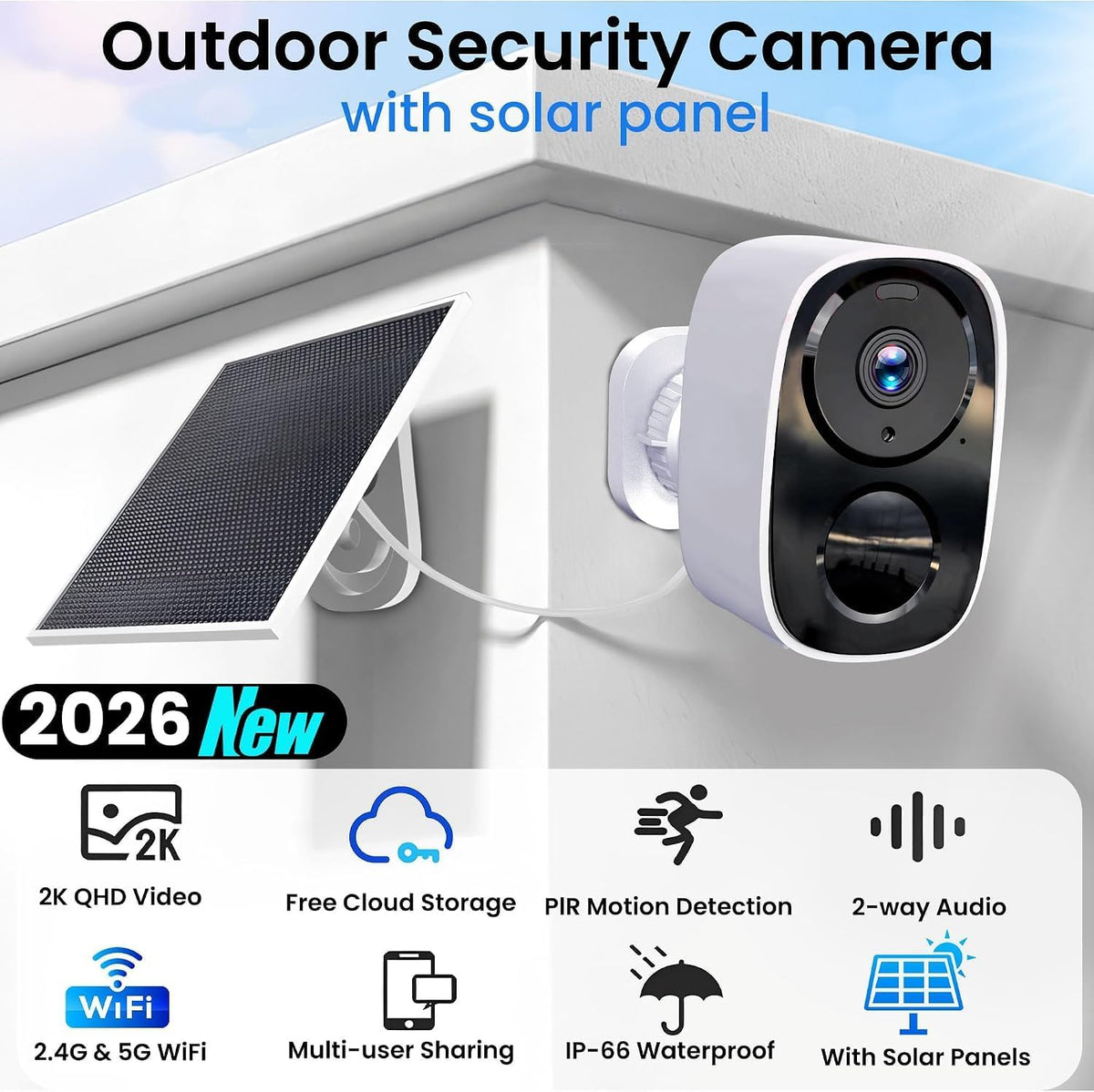 Paquete de 2 cámaras de seguridad solar 2.4G y 5G inalámbricas para...