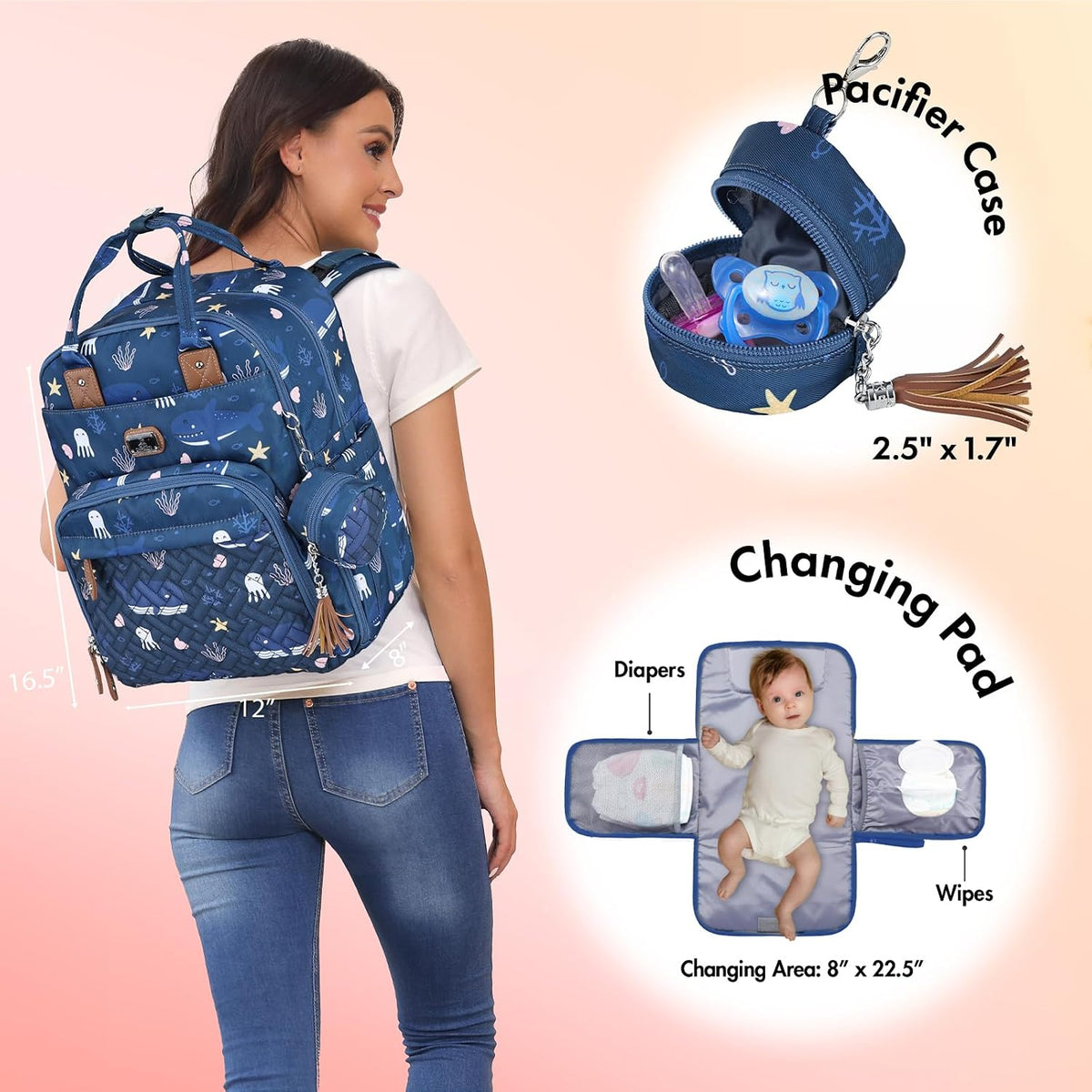 Dikaslon Mochila para pañales con cambiador portátil, artículos ese...