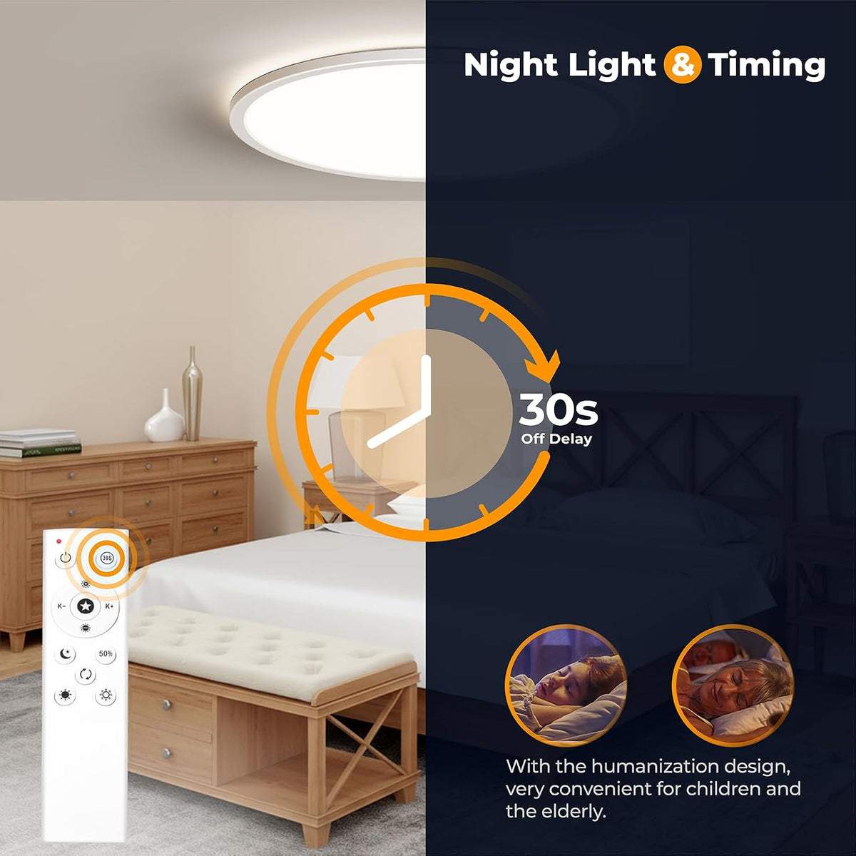 BLNAN Lámpara LED de techo empotrada con control remoto, 15.4 pulga...