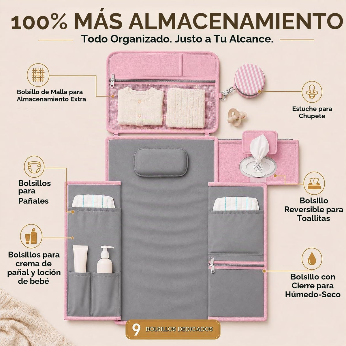 Cambiador de pañales portátil, grande, impermeable, cambiador de vi...