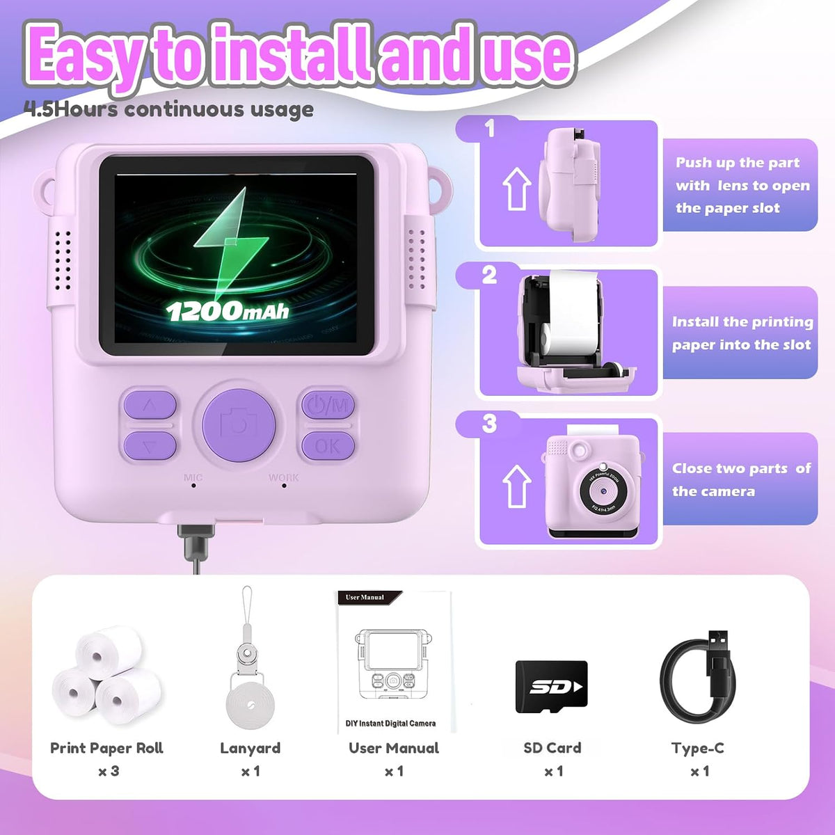 ESOXOFFORE Cámara de impresión instantánea para niños, regalos de c...