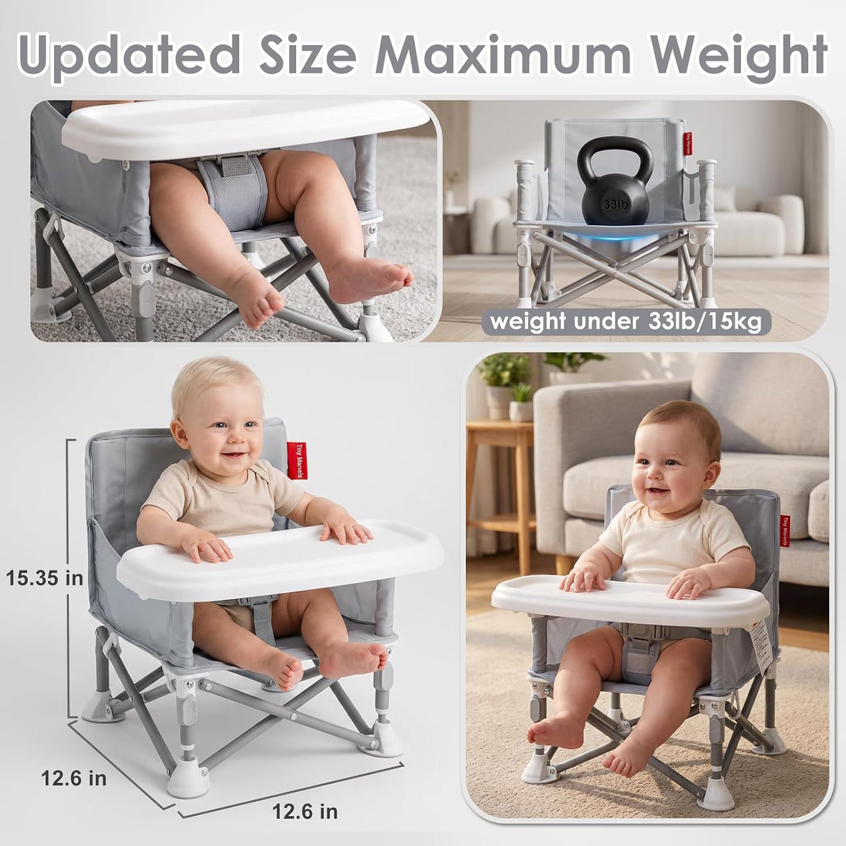 Tiny Marvels - Silla de bebé, silla alta portátil para viajes y pla...