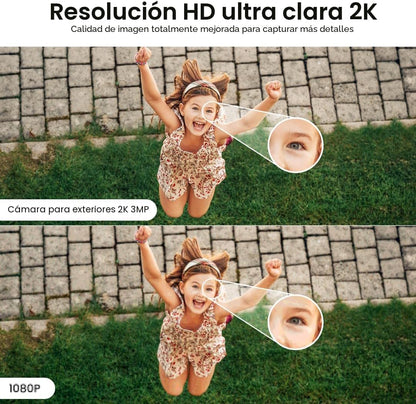 Cámara interior/exterior AOQEE 2K, resistente al agua IP65 y luz bl...