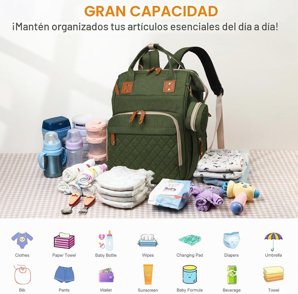 Bolsa de pañales con cambiador, mochila para bebé con cambiador ple...