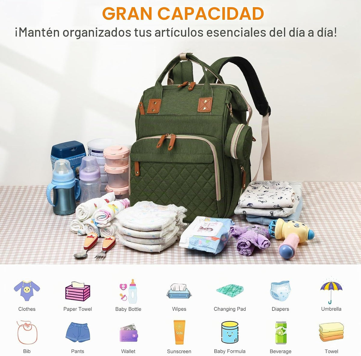 Bolsa de pañales con cambiador, mochila para bebé con cambiador ple...