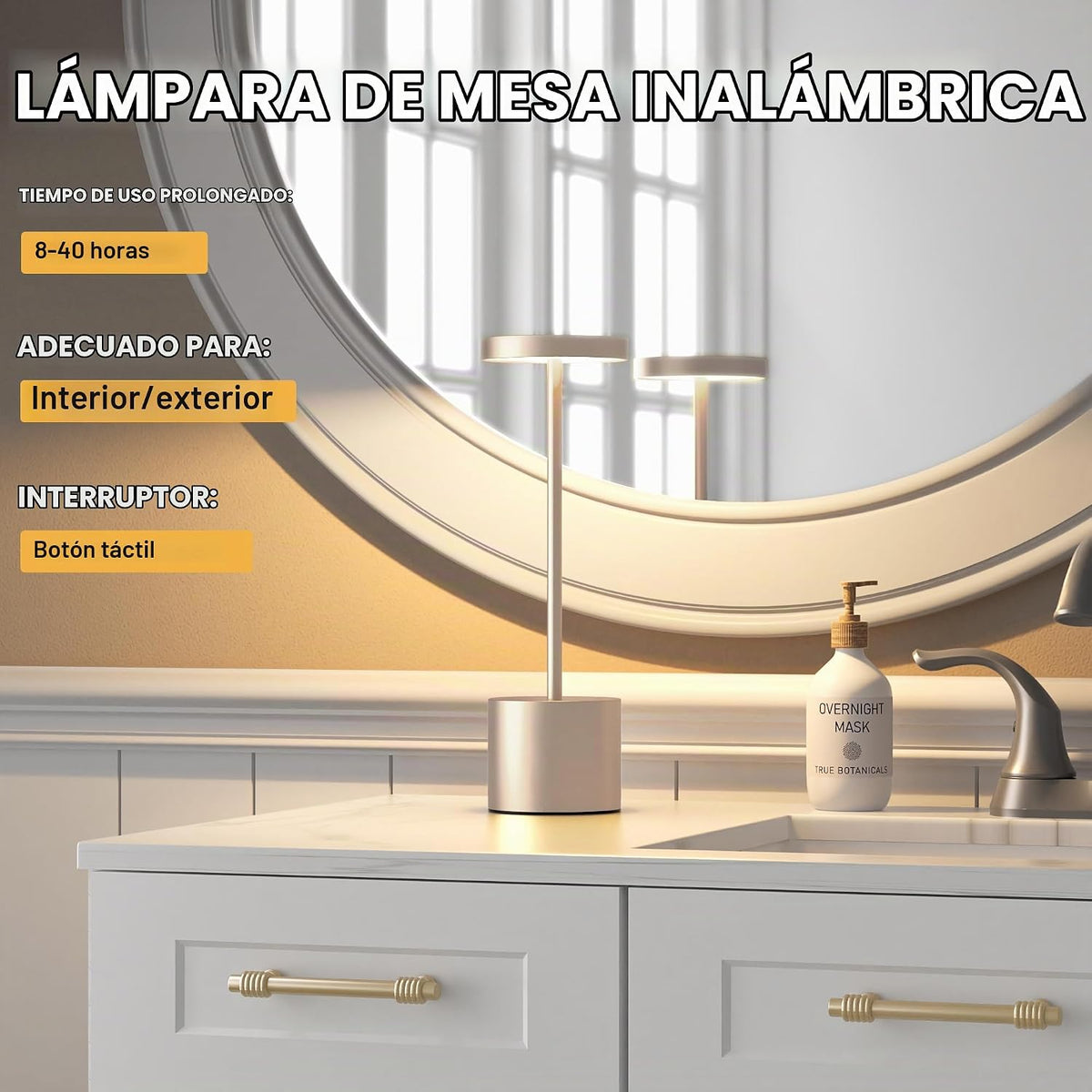 Kakanuo Lámpara de Mesa Inalámbrica, Lámparas con Batería Recargabl...