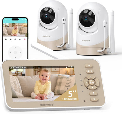 ebemate Monitor de video para bebés con cámara y audio, pantalla IP...