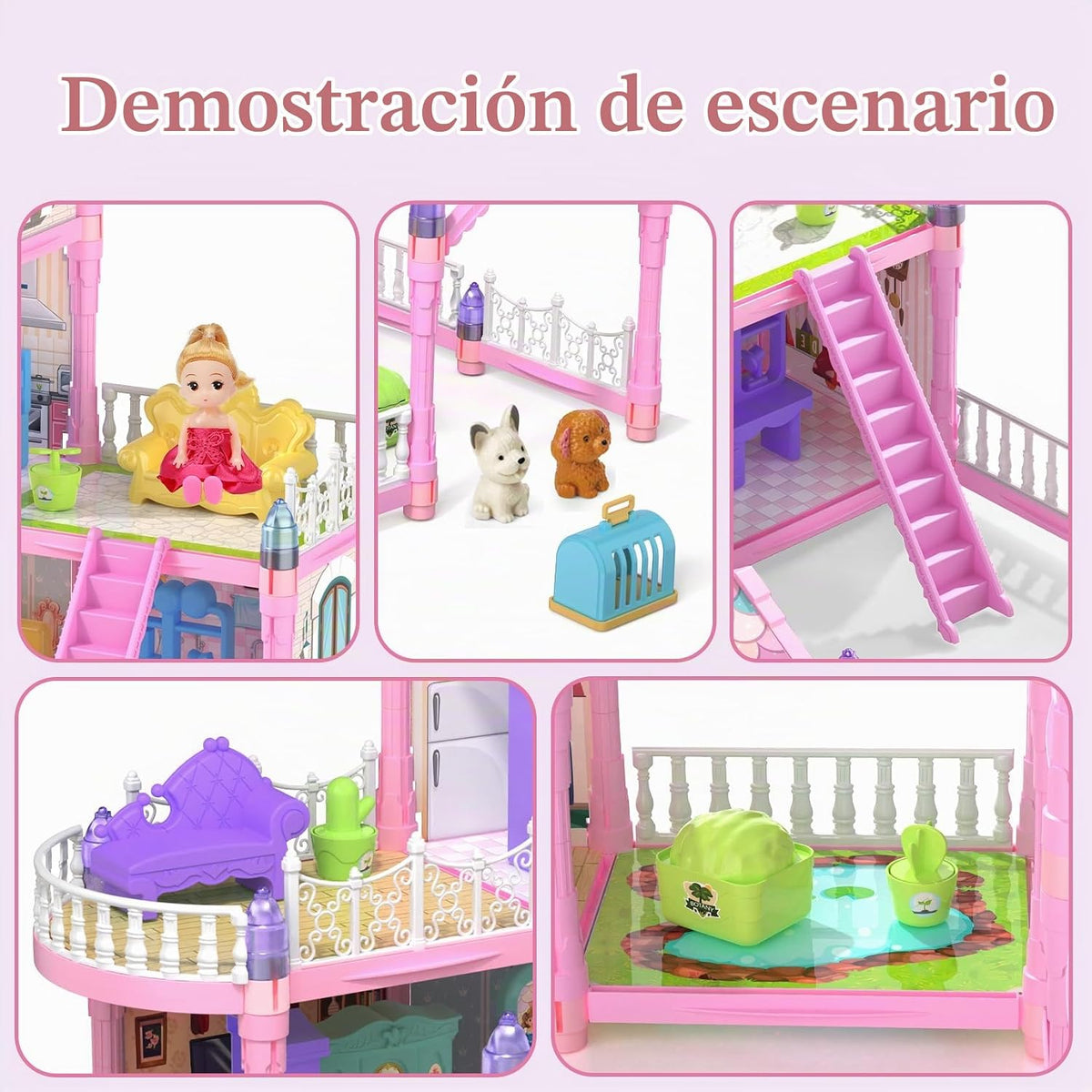 Randhar Casa de muñecas rosa Bubblegum para niñas, casa de muñecas...