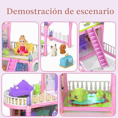 Randhar Casa de muñecas rosa Bubblegum para niñas, casa de muñecas...