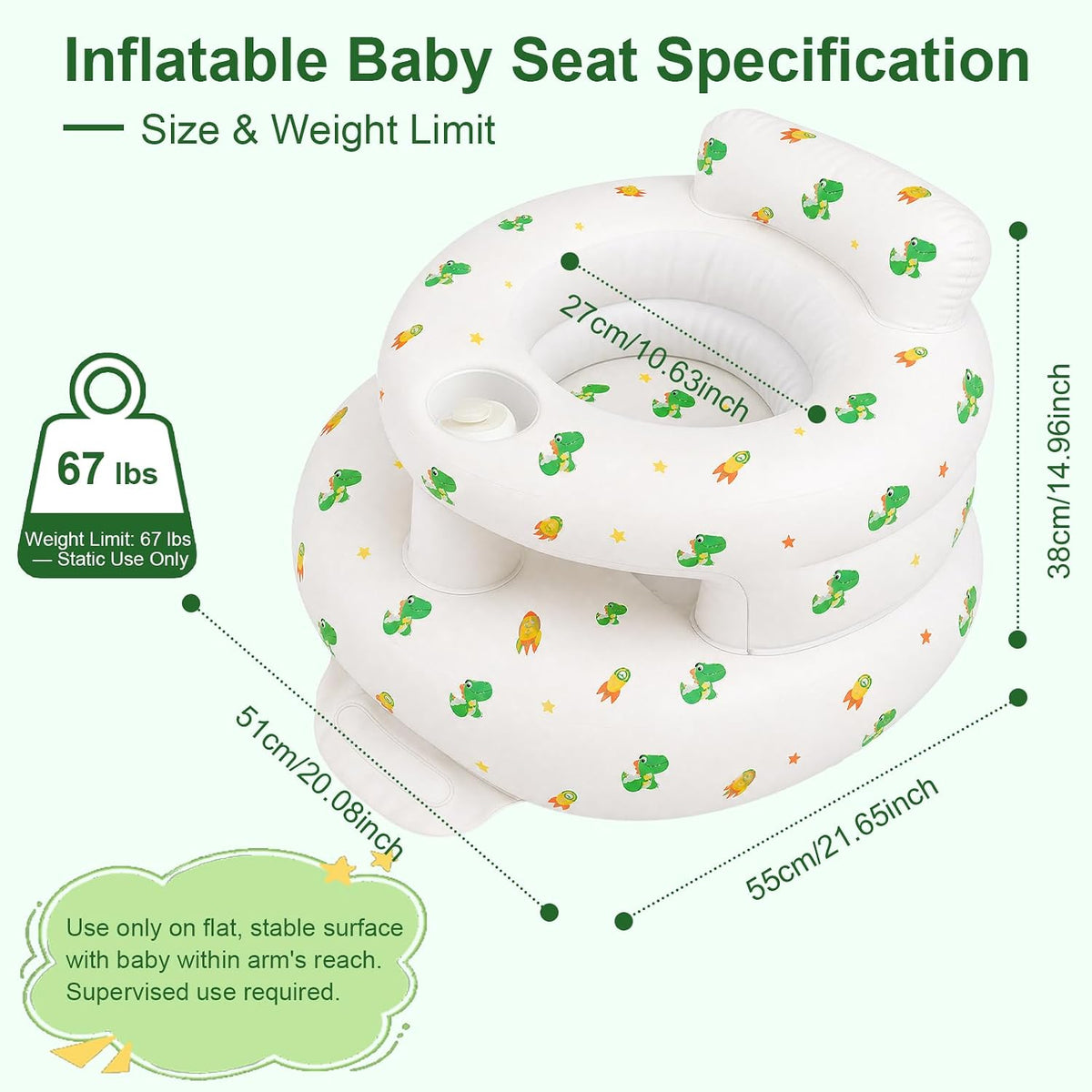 Asiento de bebé inflable con bomba incorporada y soporte de espalda...