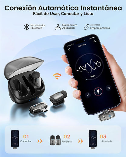 KUKIHO Mini 2 micrófonos inalámbricos Lavalier para iPhone 15\/16\/...