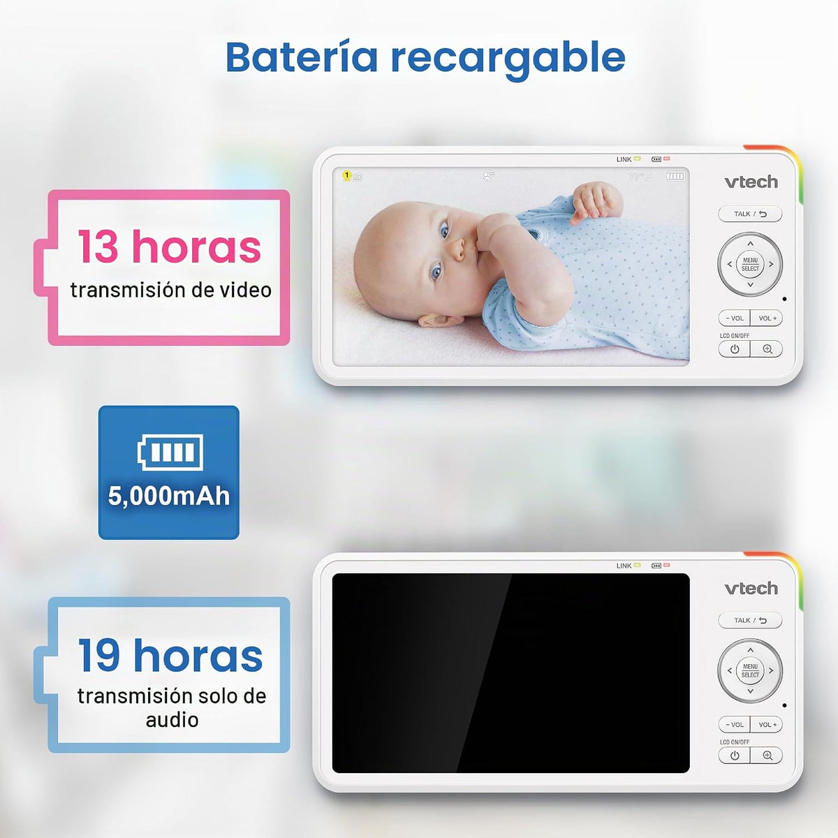 VTech Monitor de bebé con 2 cámaras sin WiFi y pantalla dividida IP...