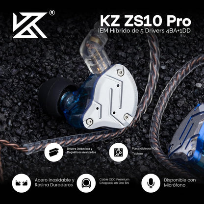 Linsoul KZ ZS10 Pro, auriculares intrauditivos HiFi con 5 controlad...