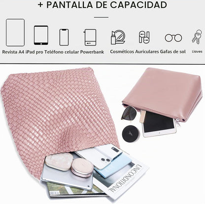 Bolso de mano de mujer con asa superior de cuero vegano tejido a ma...