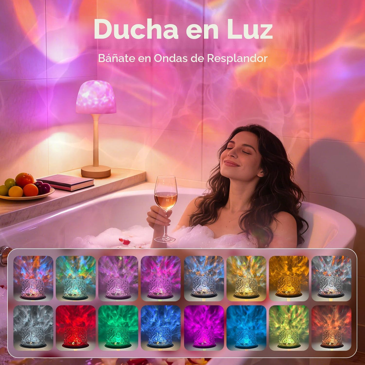 Lámpara de ducha impermeable recargable LED Ocean Projector Lámpara...