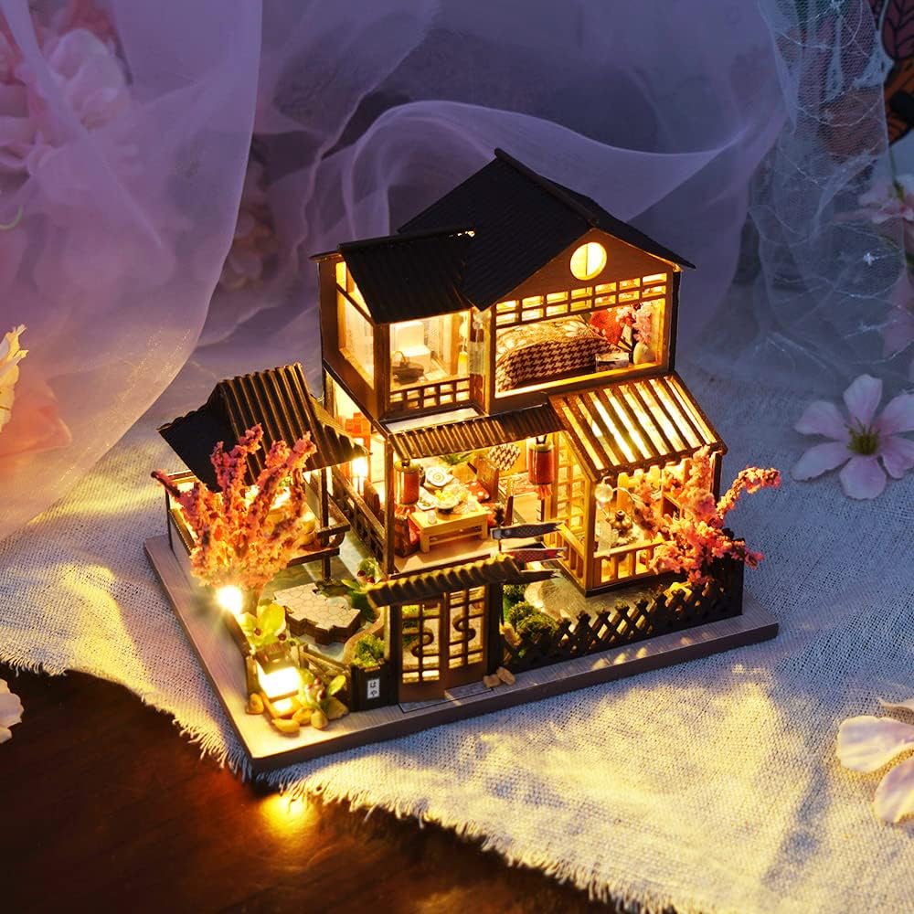 CUTEBEE Casa de muñecas en miniatura con muebles, kit de casa de mu...