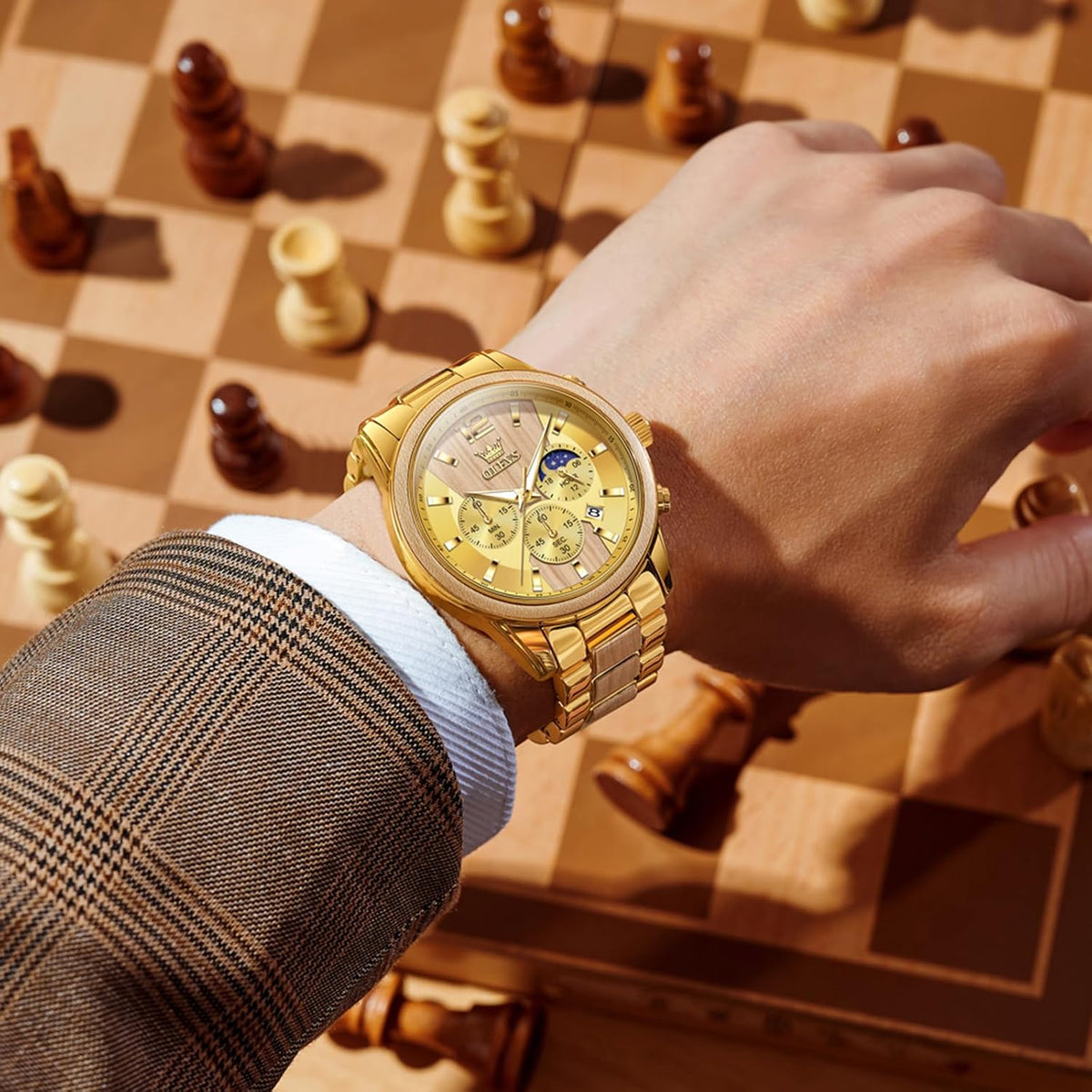 OLEVS Relojes de pulsera analógicos de cuarzo para hombre, cronógra...