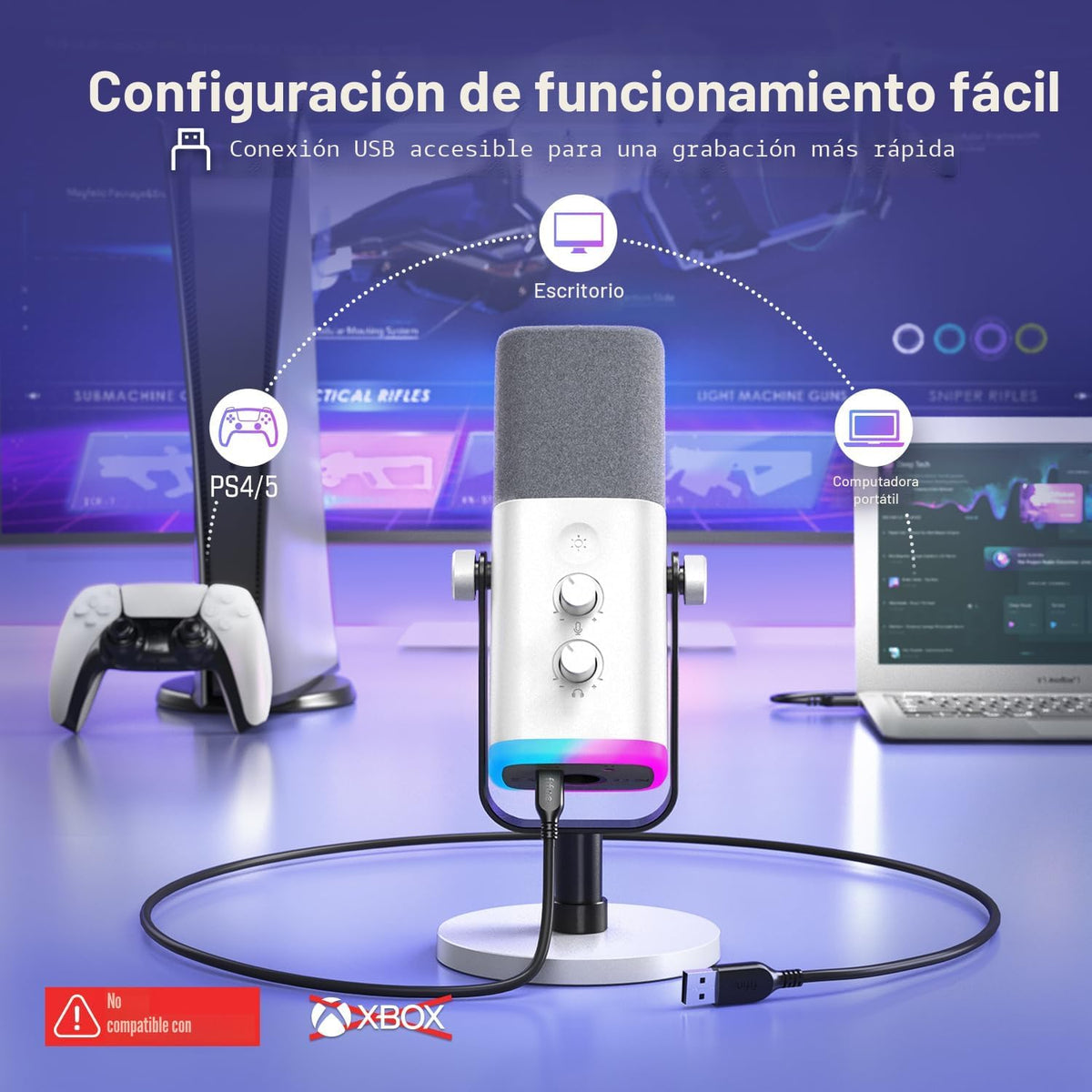 FIFINE AmpliGame AM8W XLR\/Micrófono de juegos USB para transmisión...