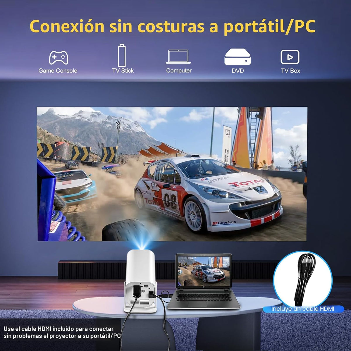 Mini proyector YGSKK con Wifi y Bluetooth, aplicaciones integradas,...