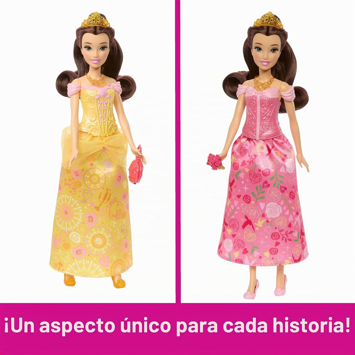 Mattel Disney Princess Toys, Belle Fashion Doll con 2 estilos, 9 ac...