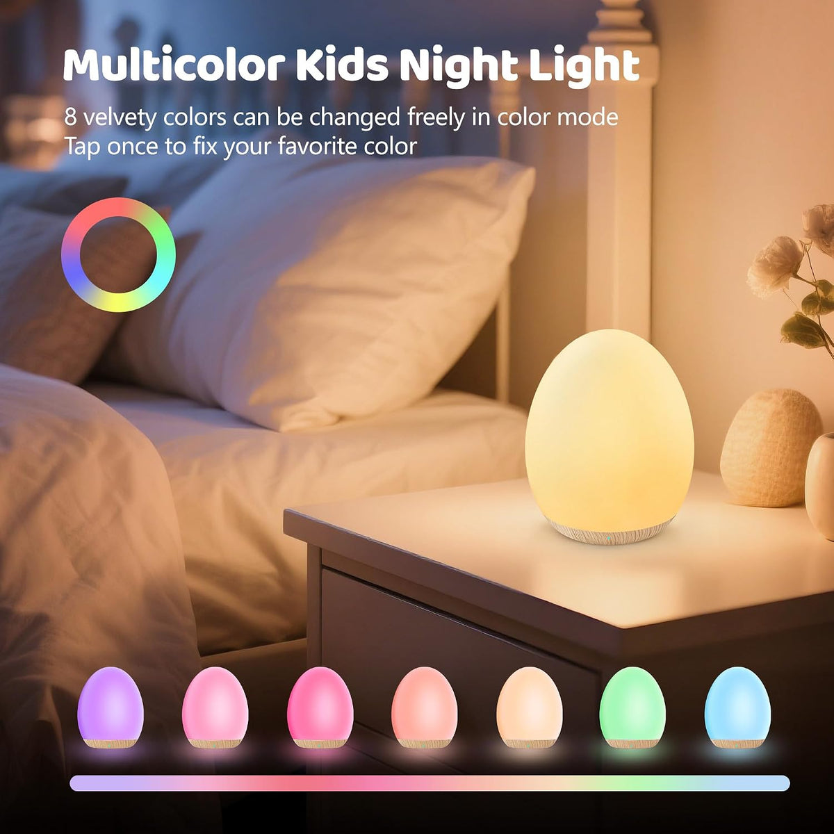 MediAcous Luz nocturna para niños, 7 colores cambiantes de luz de h...