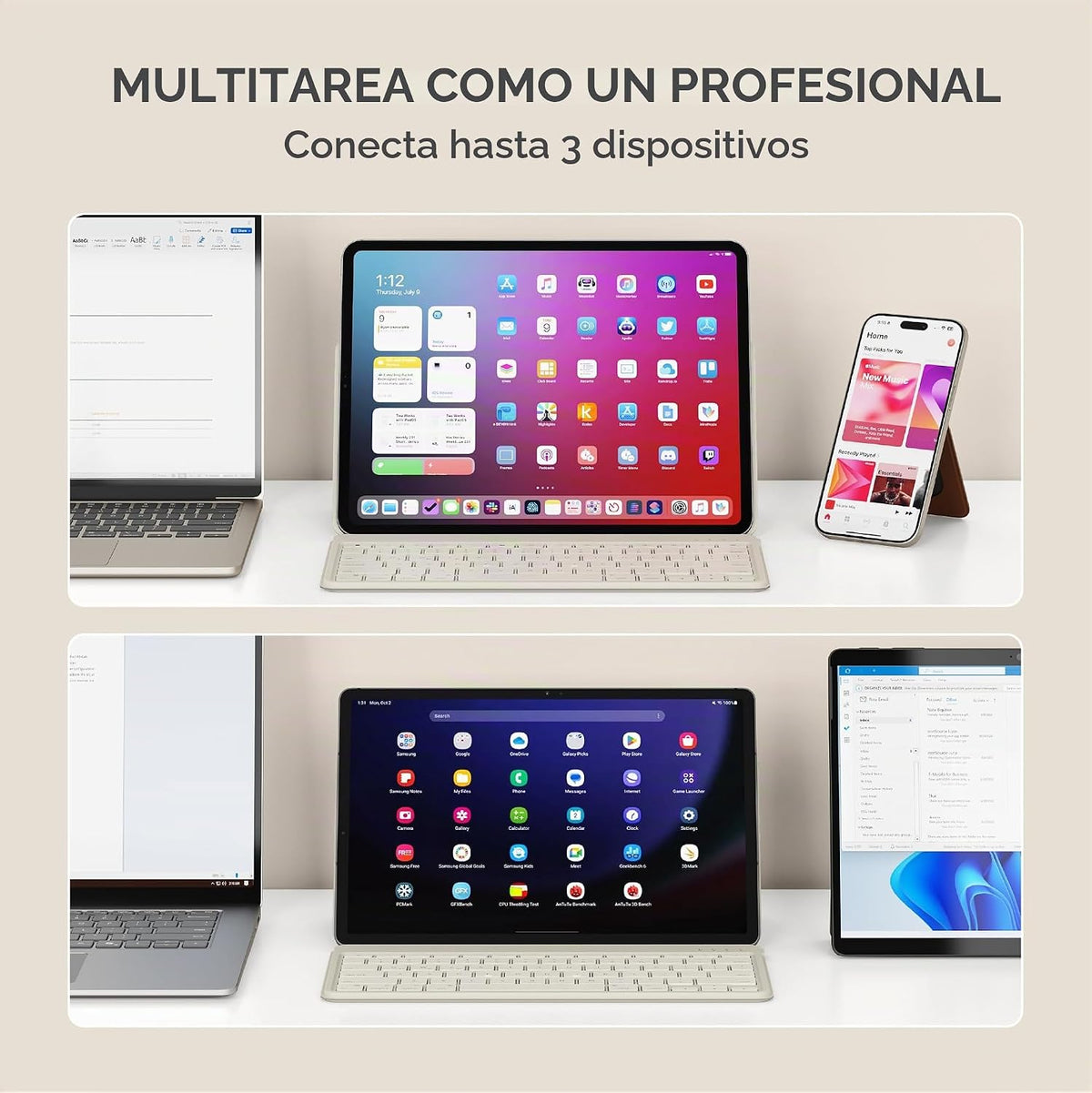Satechi OntheGo - Teclado Bluetooth con soporte ajustable, conecta...