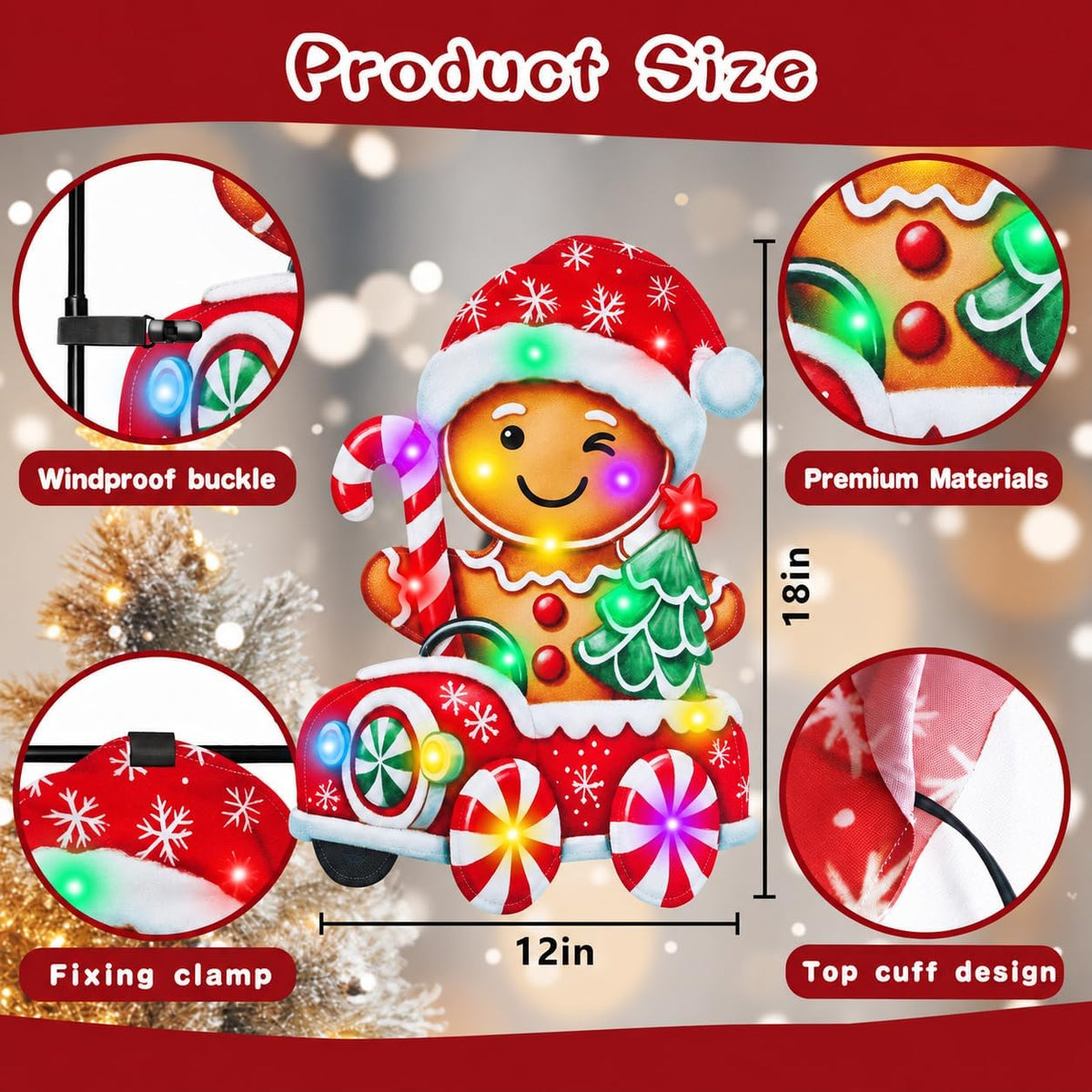 Bandera de jardín de Navidad iluminada para exteriores, 8 modos LED...