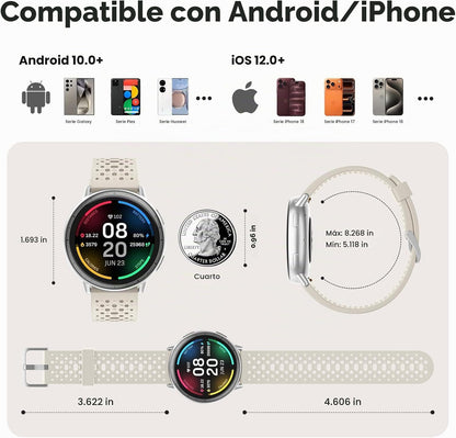Reloj inteligente para hombres y mujeres, GPS integrado, pantalla A...