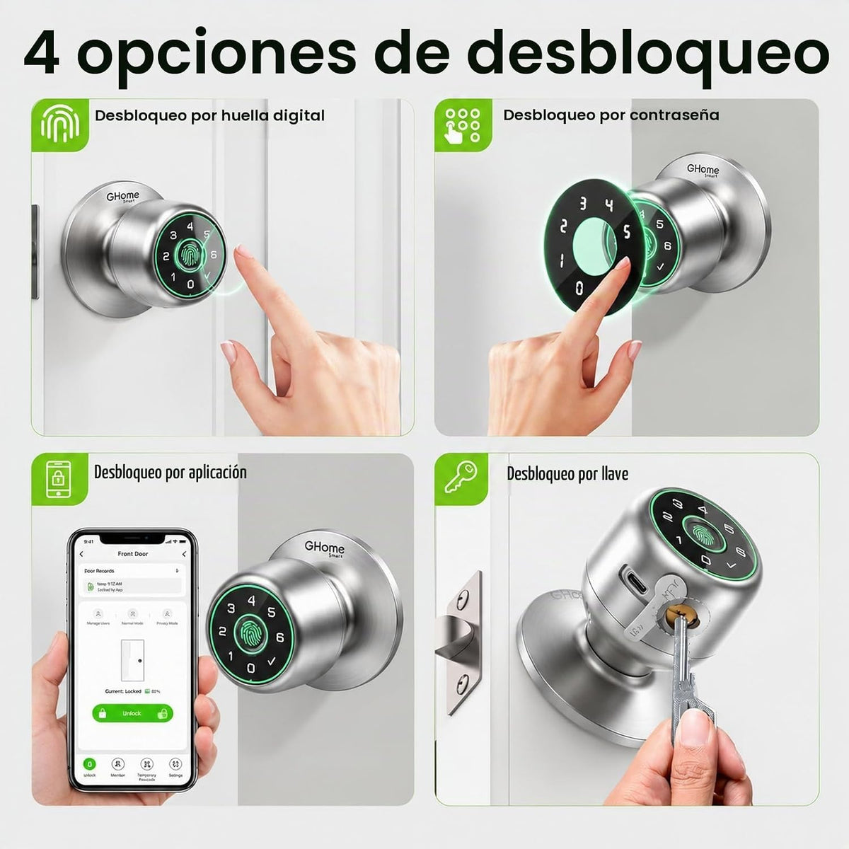 GHome Smart K20 PRO - Cerradura de puerta de huellas dactilares, 4...