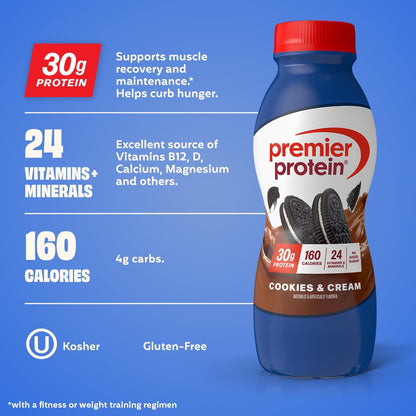 Premier Protein Batido alto en proteínas, galletas y crema, 12 unid...