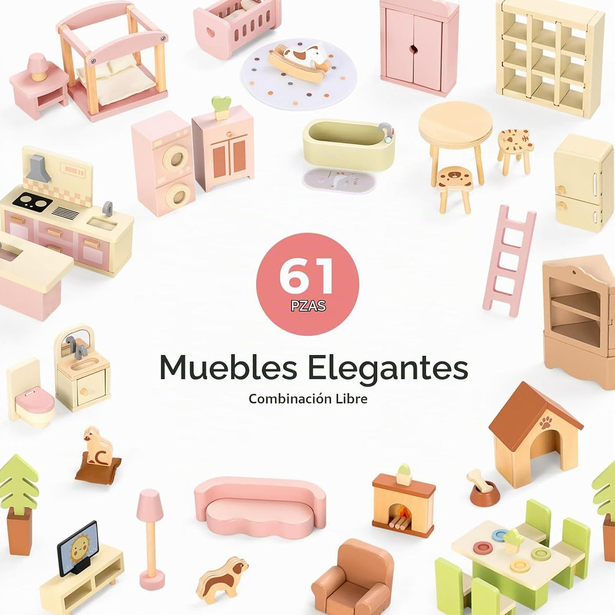 OOOK - Casa de muñecas de madera con 60 piezas de accesorios y mueb...
