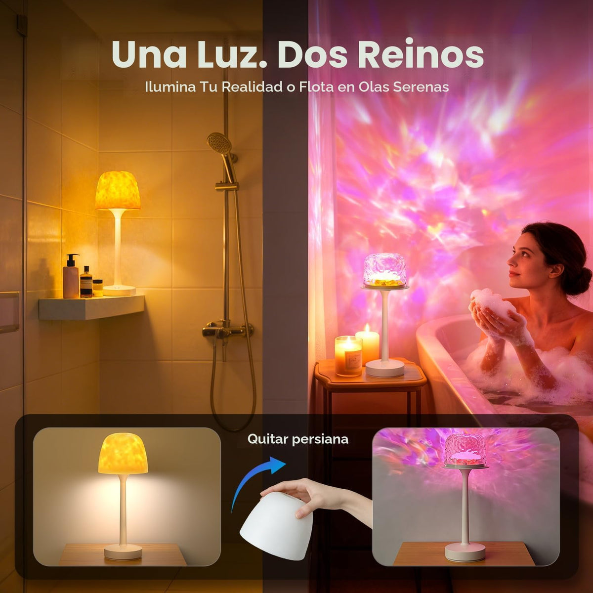 Lámpara de ducha impermeable recargable LED Ocean Projector Lámpara...