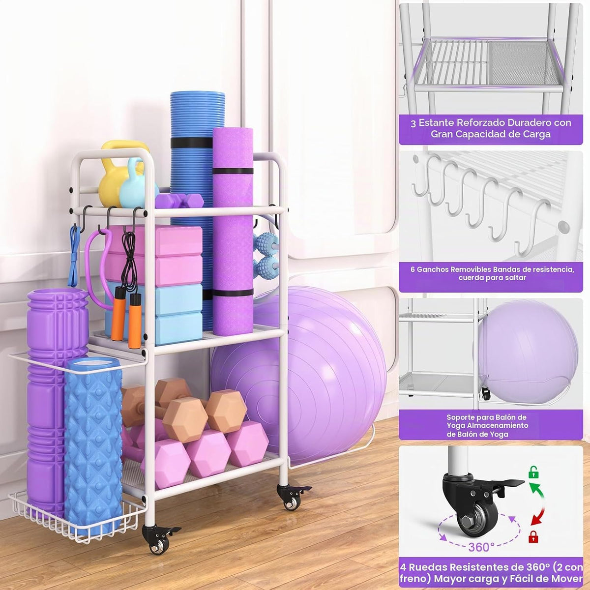 Estante de almacenamiento para gimnasio en casa, organizador de alm...