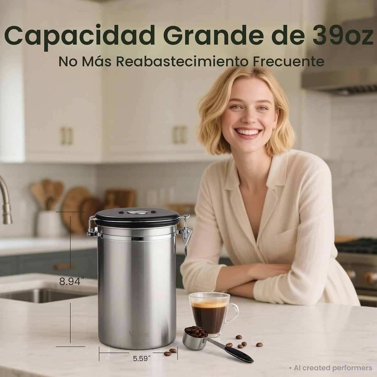Veken Recipiente de café, 39 onzas, 2.2 libras, recipiente hermétic...