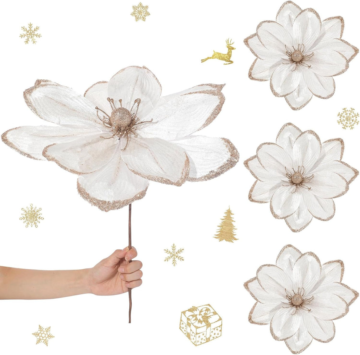 Thiccywoov - Paquete de 8 flores de magnolia de terciopelo de Navid...