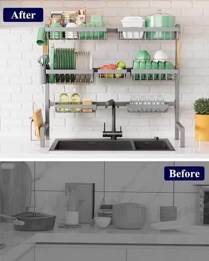 Kitsure Escurridor de platos ajustable sobre el fregadero, 31.5 - 3...