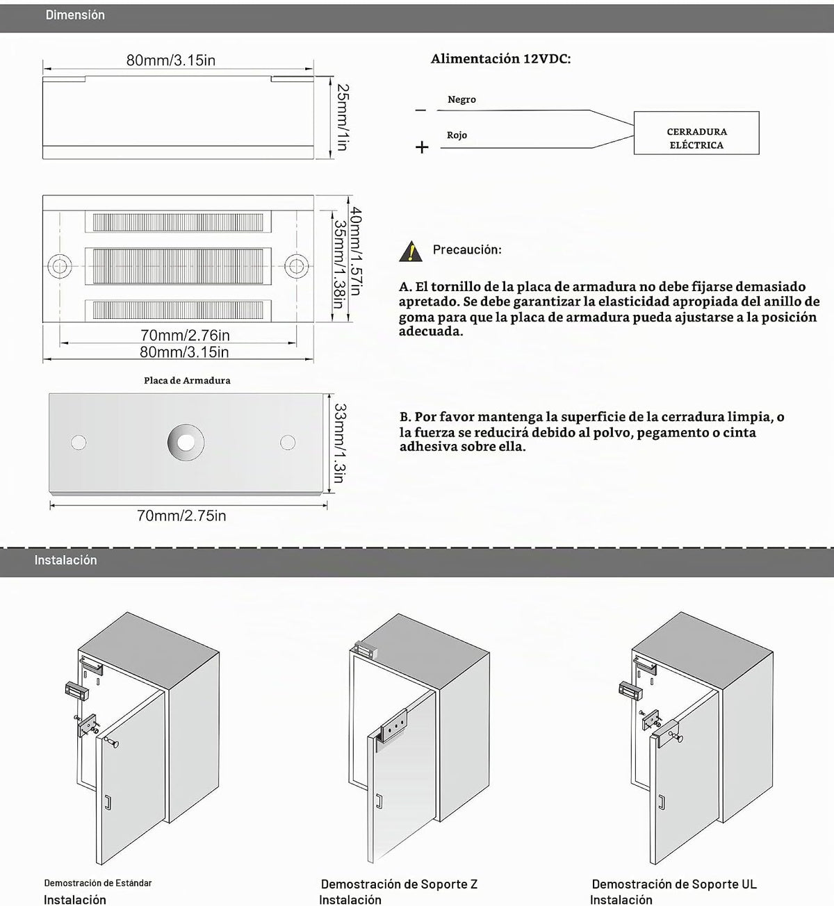 UHPPOTE Cerradura de puerta magnética eléctrica de 130 libras con s...