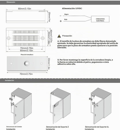 UHPPOTE Cerradura de puerta magnética eléctrica de 130 libras con s...
