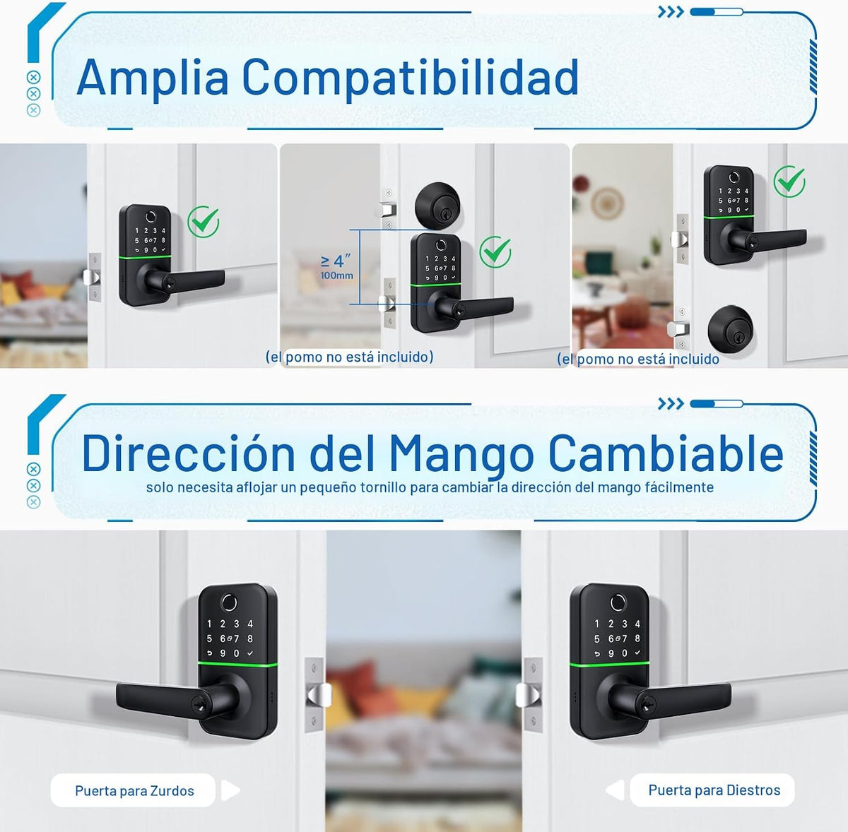 Cerradura de puerta inteligente con teclado y manija: Cerradura sin...