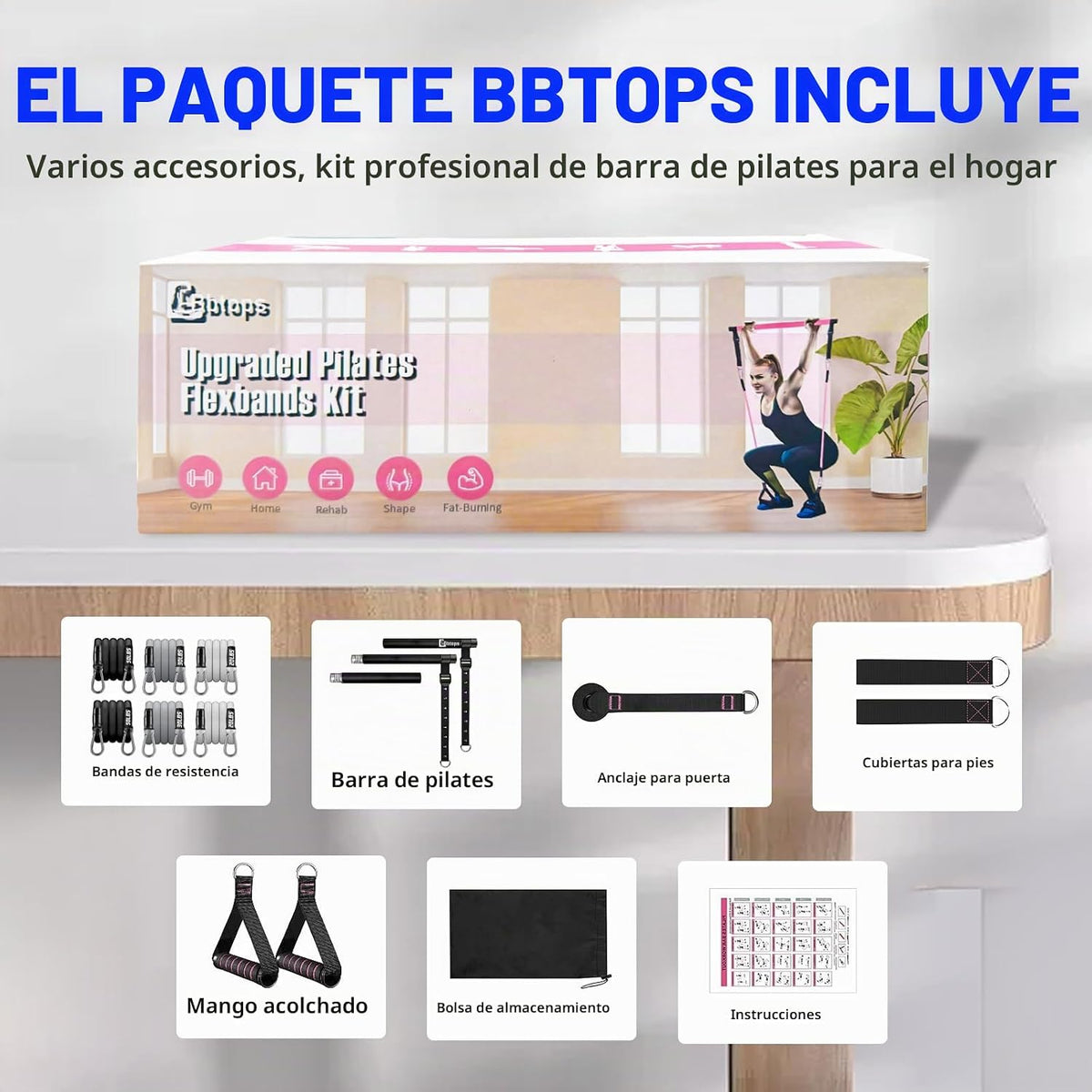 Kit de barra de pilates Bbtops con bandas de resistencia, barra de...