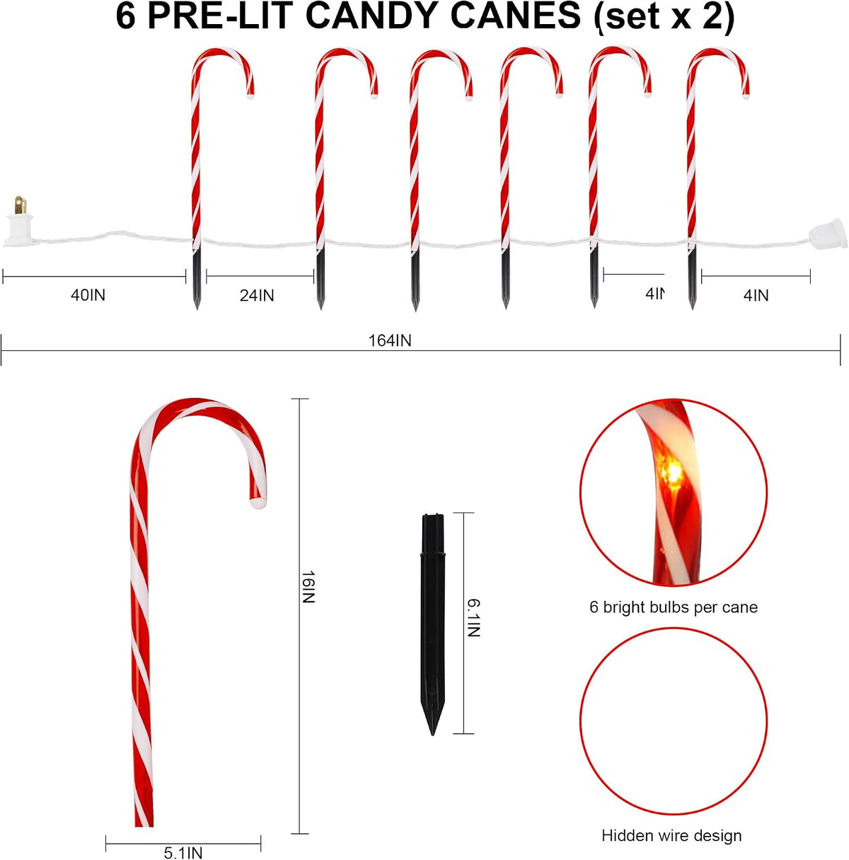 Biswing Luces de bastón de caramelo de Navidad para exteriores, 12...