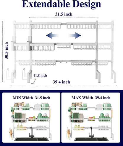 Kitsure Escurridor de platos ajustable sobre el fregadero, 31.5 - 3...