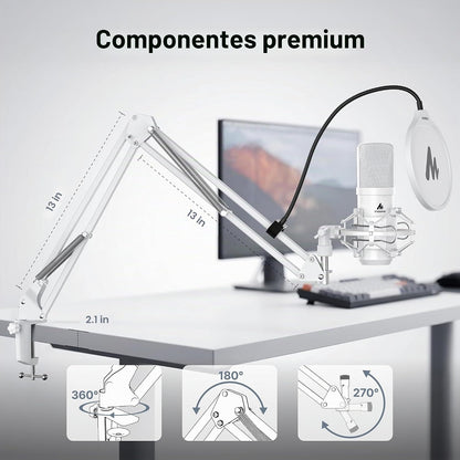 MAONO Micrófono de condensador XLR\/USB blanco A04 Gen2 para grabac...