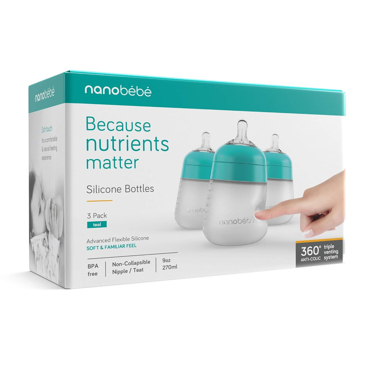 Nanobebe Biberones de Silicona Flexible para Bebé, Anticólicos, Sen...