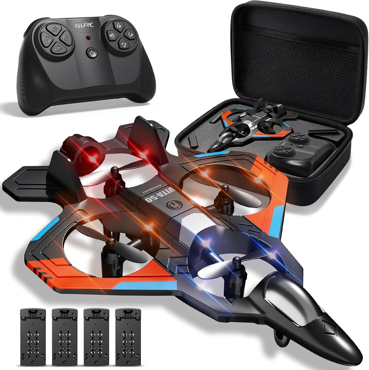 4DRC Aviones RC para niños y adultos, naranja, 4 baterías con estuc...