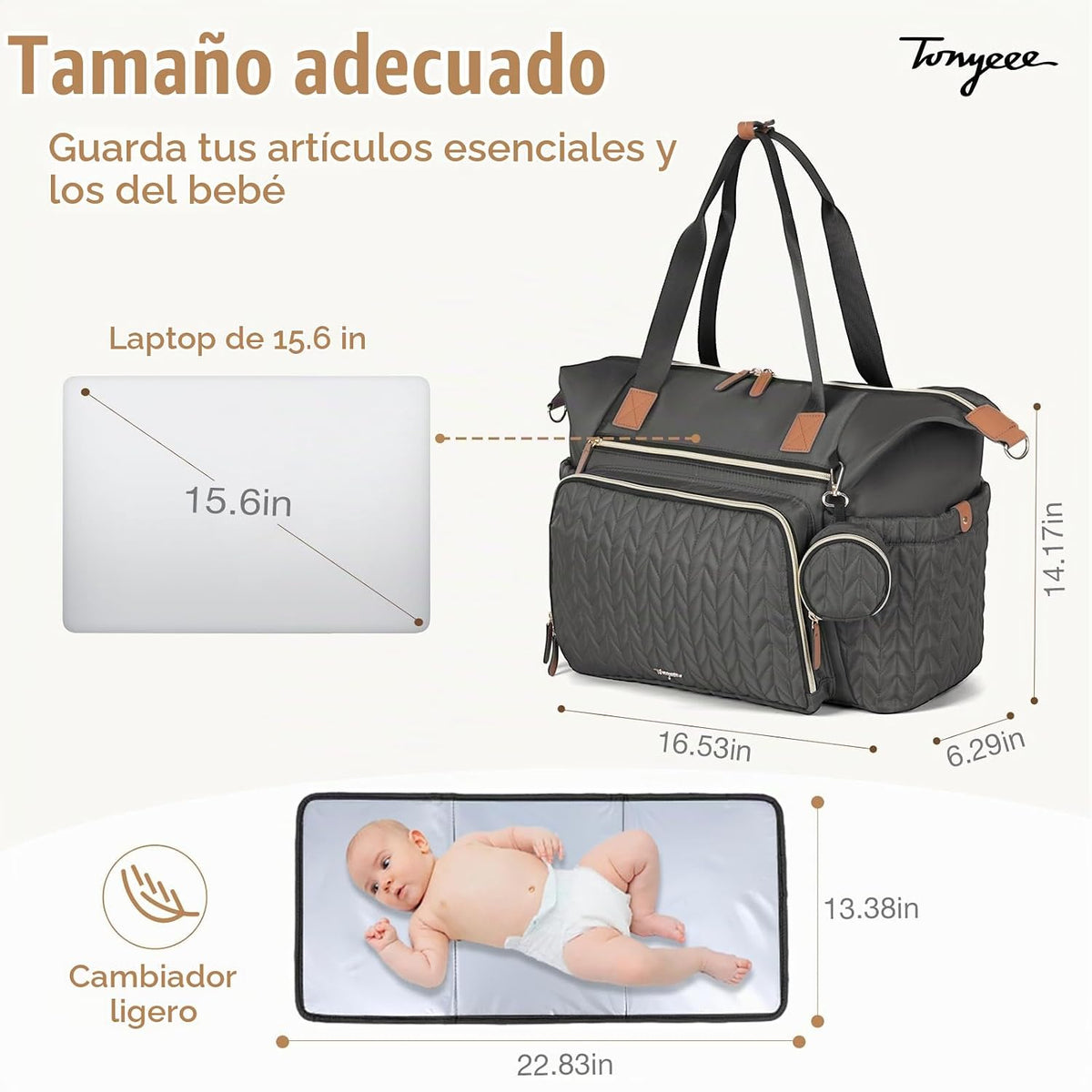 Tonyeee Bolsa Tote de Pañales, Bolsas Grandes para Pañales de Bebé...
