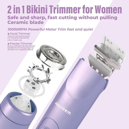Akunbem Bikini Trimmer para Mujer Afeitadora Eléctrica 2 en 1 para...
