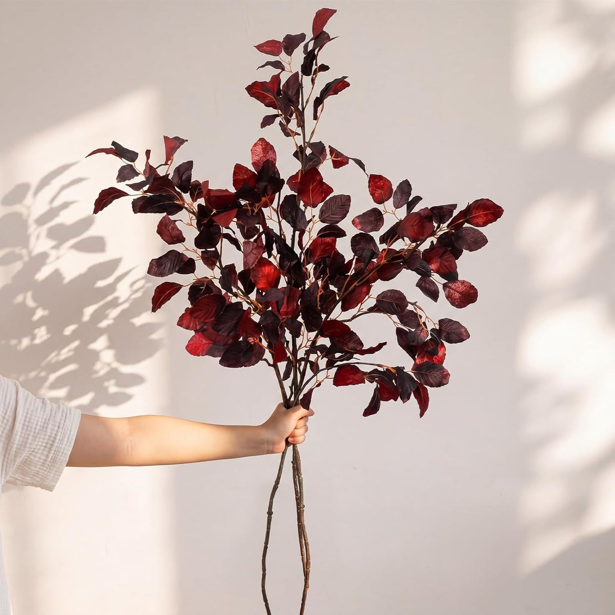 Wavwavw 6 ramas de hojas artificiales de otoño burdeos, decoración...